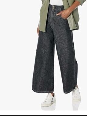 Joie Women's Porter High Rise Wide Leg Cropped Washed Black Jeans